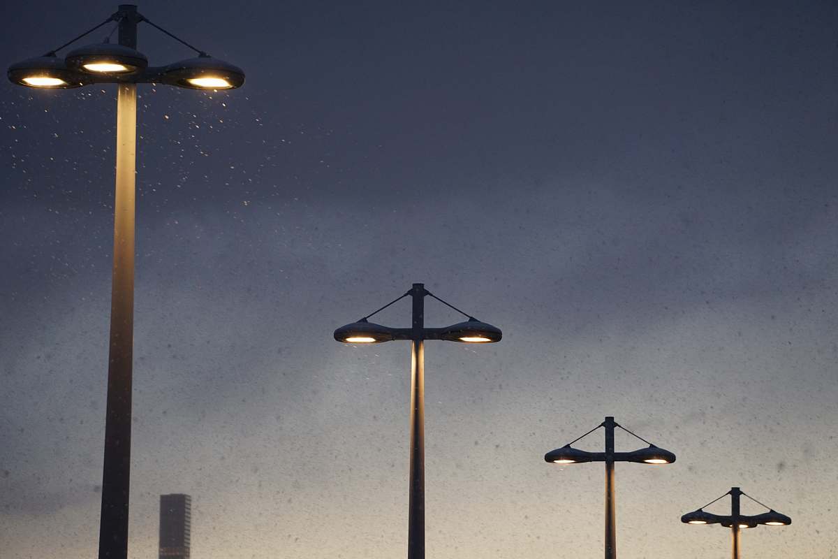 lamp post four street lights pole